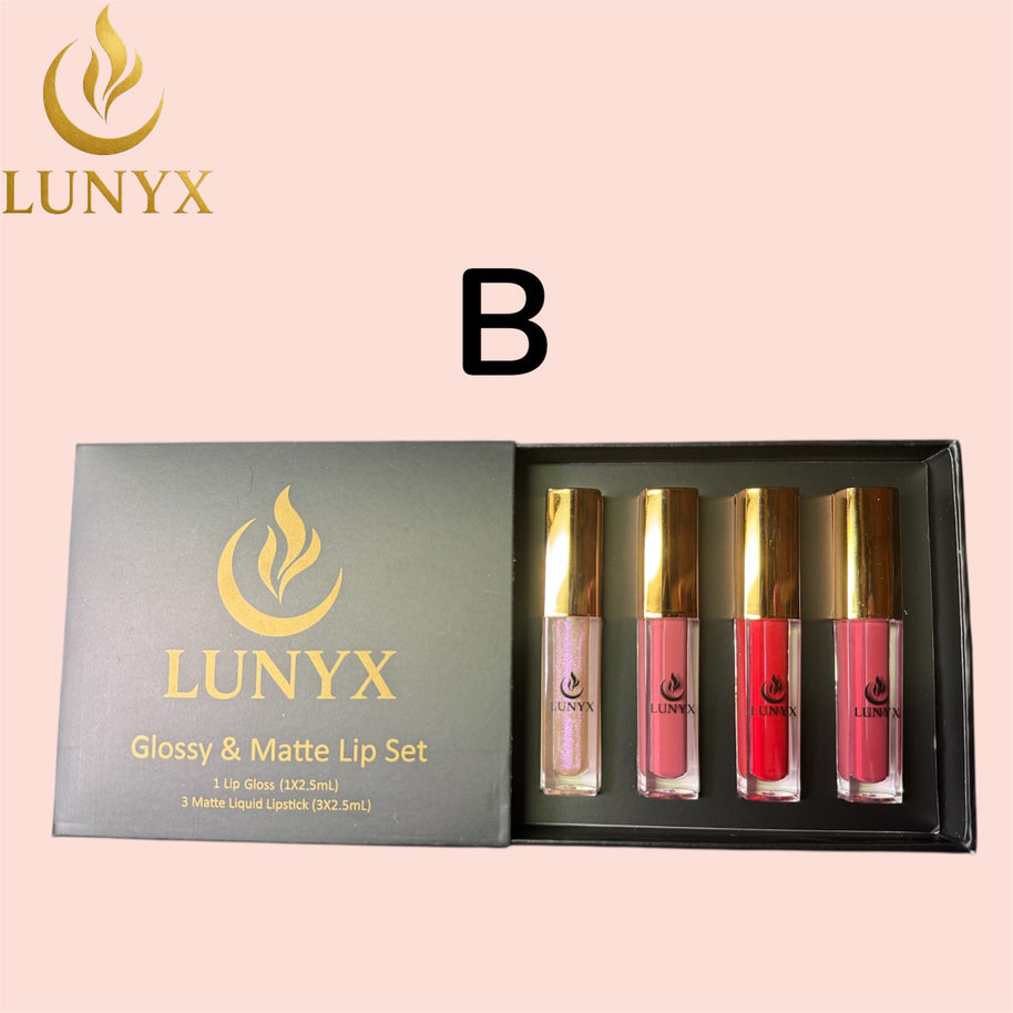 LUNYX Glossy & Matte Lip Set – 4-Piece Luxury Liquid Lip Collection