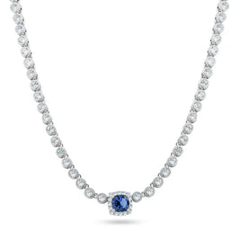 Royal Blue Halo Necklace – Premium CZ – Sterling Silver