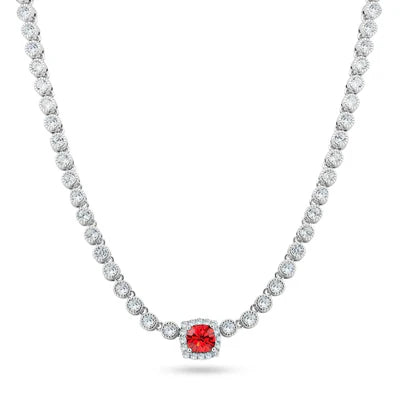 Red Halo Necklace – Premium CZ – Sterling Silver