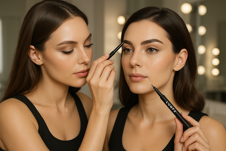 2 WOMEN USING LUNYX EYEBROW PENCIL 