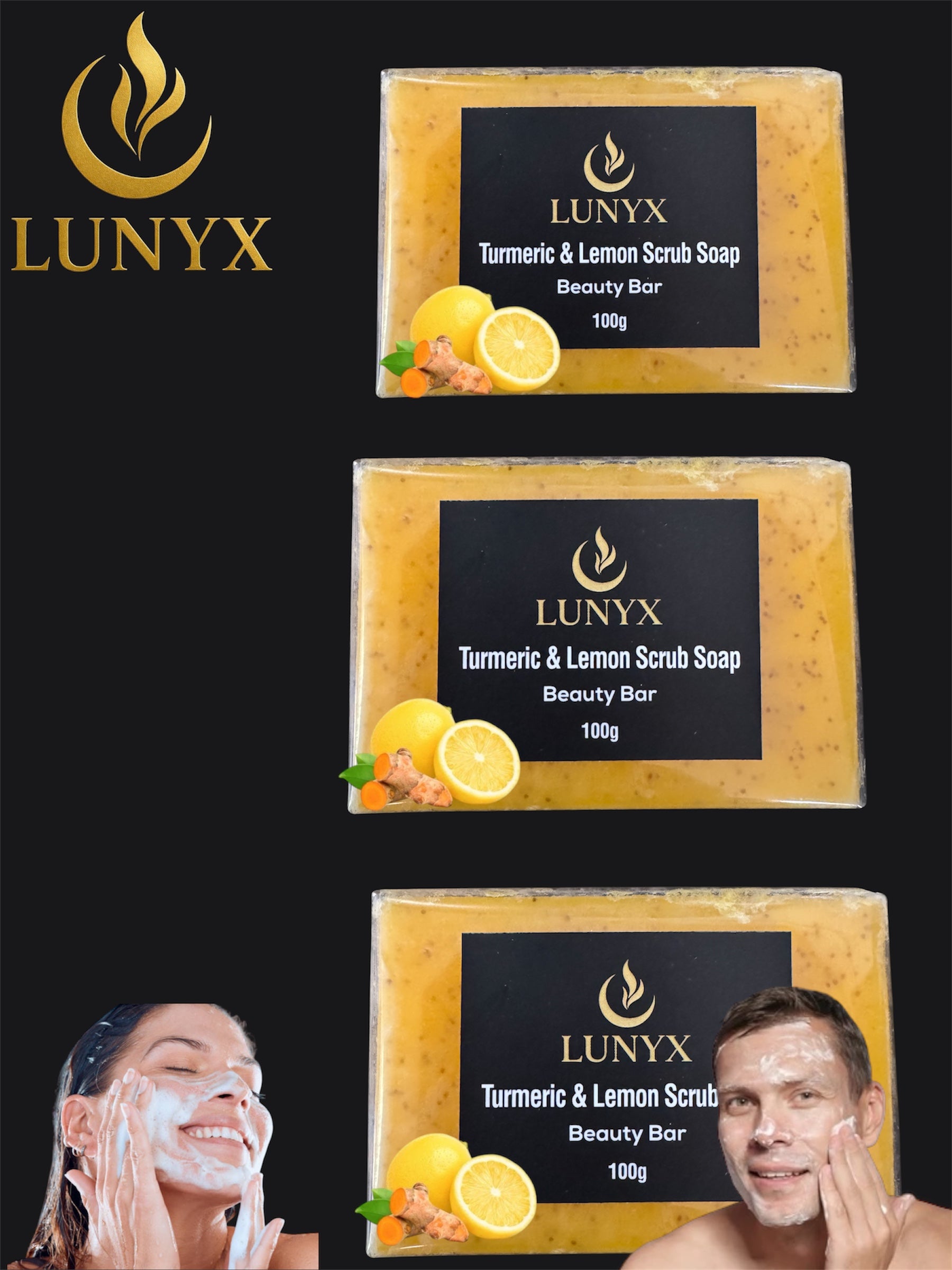 LUNYX Turmeric & Lemon Scrub Soap Beauty Bar 100g – Brightening & Exfoliating