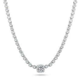 Clear Stone Halo Necklace – Premium CZ – Sterling Silver