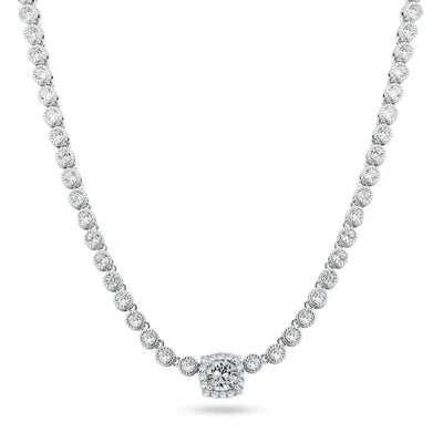 Clear Stone Halo Necklace – Premium CZ – Sterling Silver