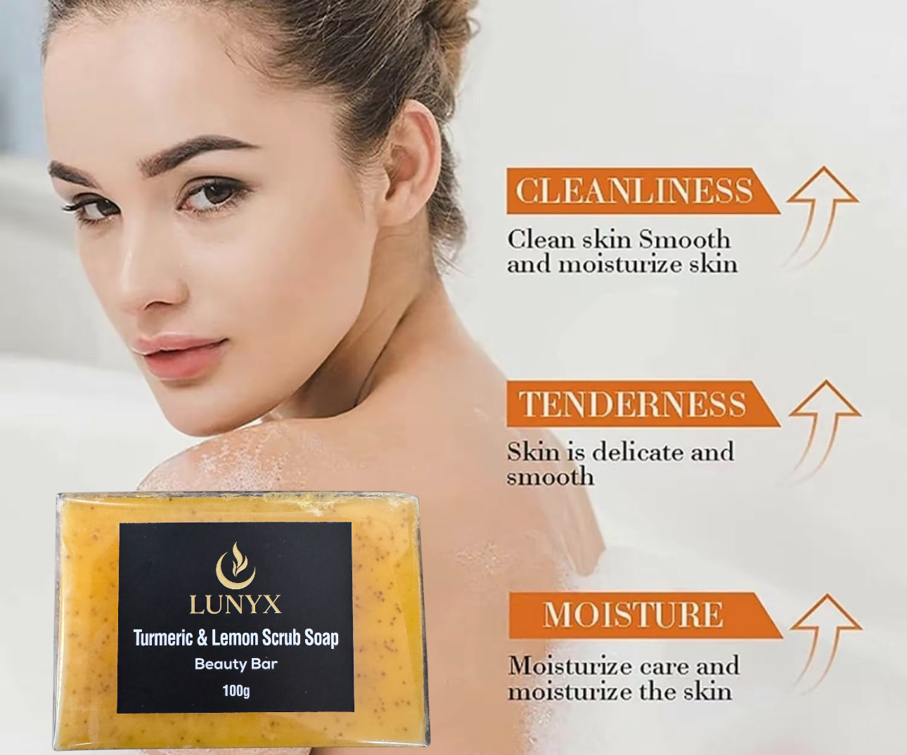 LUNYX Turmeric & Lemon Scrub Soap Beauty Bar 100g – Brightening & Exfoliating