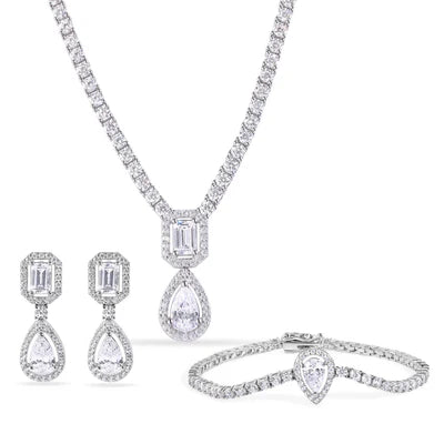 Pear Cut Tennis Jewelry Set – Premium CZ – Sterling Silver