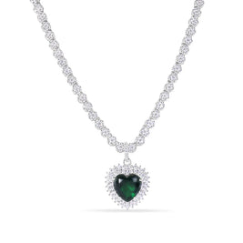 Heart Tennis Necklace – Premium Green CZ – Sterling Silver