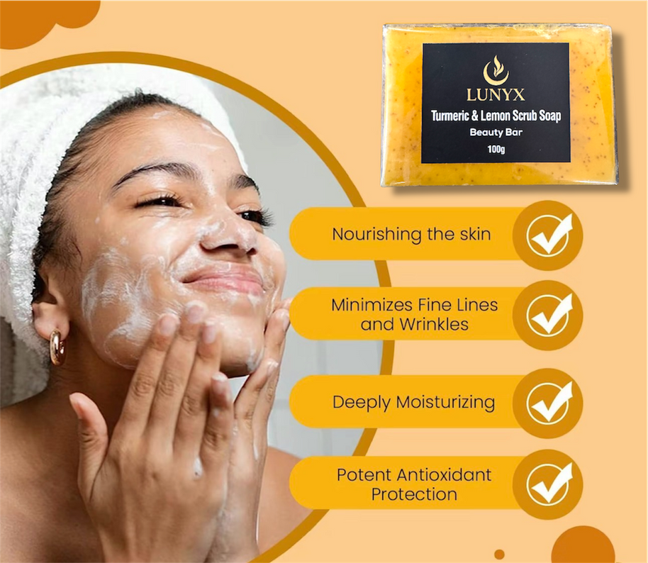 LUNYX Turmeric & Lemon Scrub Soap Beauty Bar 100g – Brightening & Exfoliating