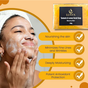 LUNYX Turmeric & Lemon Scrub Soap Beauty Bar 100g – Brightening & Exfoliating