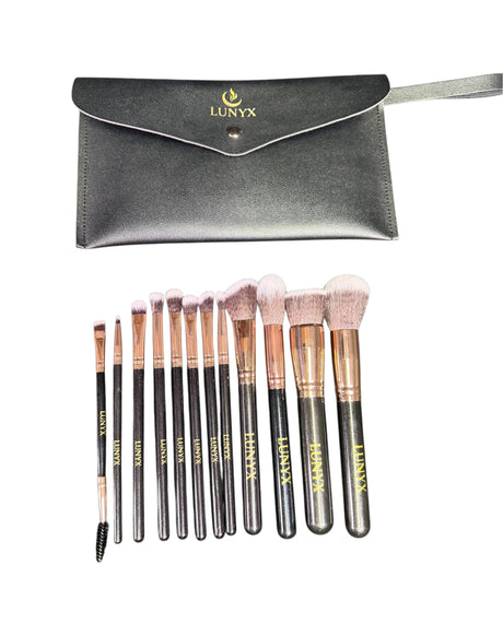 LUNYX Beauty™ 12-Piece Luxury Makeup Brush Set with Travel Pouch