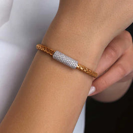 Braided Italian Bar Bracelet – Two Tone Rose Gold – Premium CZ – Sterling Silver