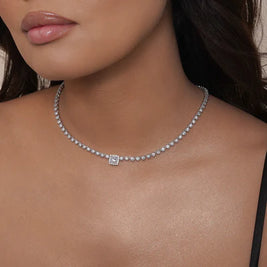 Clear Stone Halo Necklace – Premium CZ – Sterling Silver