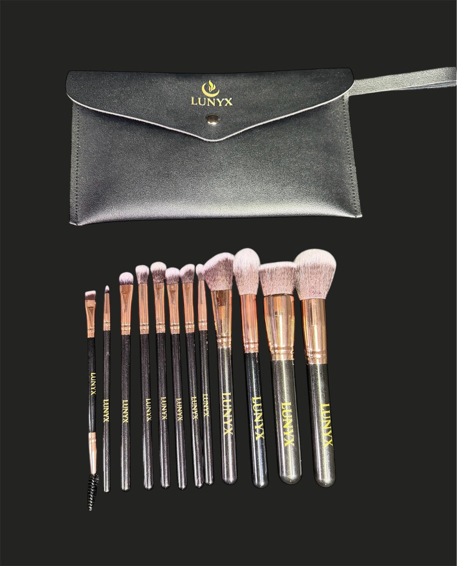 LUNYX Beauty™ 12-Piece Luxury Makeup Brush Set with Travel Pouch