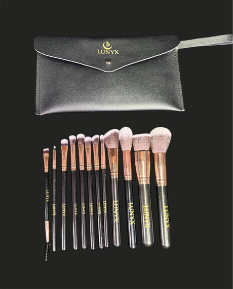 LUNYX Beauty™ 12-Piece Luxury Makeup Brush Set with Travel Pouch