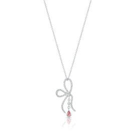 Pink Bow Necklace – Premium CZ – Sterling Silver