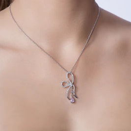 Pink Bow Necklace – Premium CZ – Sterling Silver