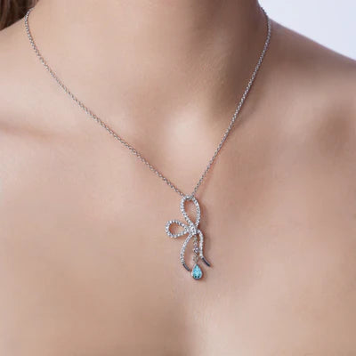 Blue Bow Necklace – Premium CZ – Sterling Silver
