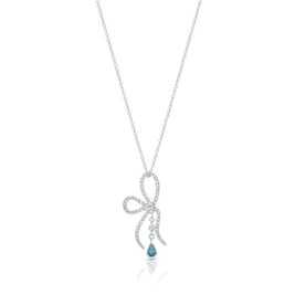 Blue Bow Necklace – Premium CZ – Sterling Silver