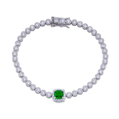 3.5MM Halo Bubble Tennis Bracelet – Premium Green CZ – Sterling Silver