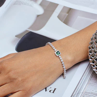 3.5MM Halo Bubble Tennis Bracelet – Premium Green CZ – Sterling Silver