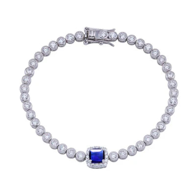 3.5MM Halo Bubble Tennis Bracelet – Premium Blue CZ – Sterling Silver