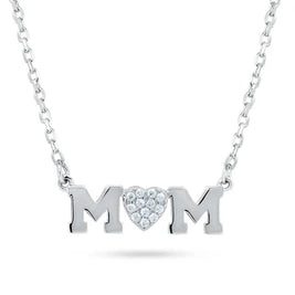 Mom Heart Necklace – Premium CZ – Sterling Silver