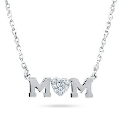 Mom Heart Necklace – Premium CZ – Sterling Silver