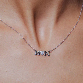 Mom Heart Necklace – Premium CZ – Sterling Silver