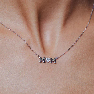 Mom Heart Necklace – Premium CZ – Sterling Silver