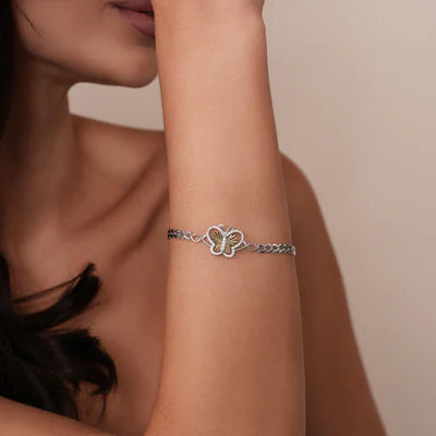 Diamond Cut Butterfly Bracelet – Two Tone – Premium CZ – Sterling Silver