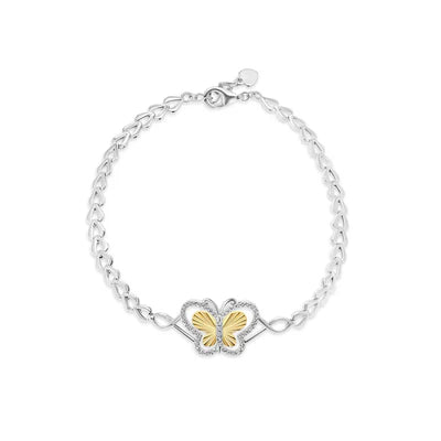 Diamond Cut Butterfly Bracelet – Two Tone – Premium CZ – Sterling Silver